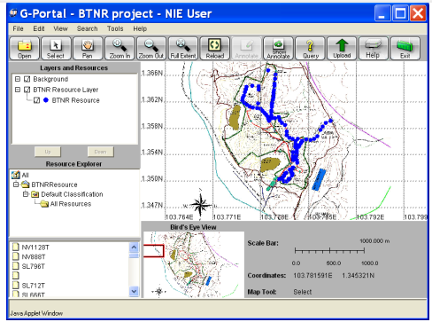 Screenshot showing the G-Portal Client loaded with BTNR metadata records